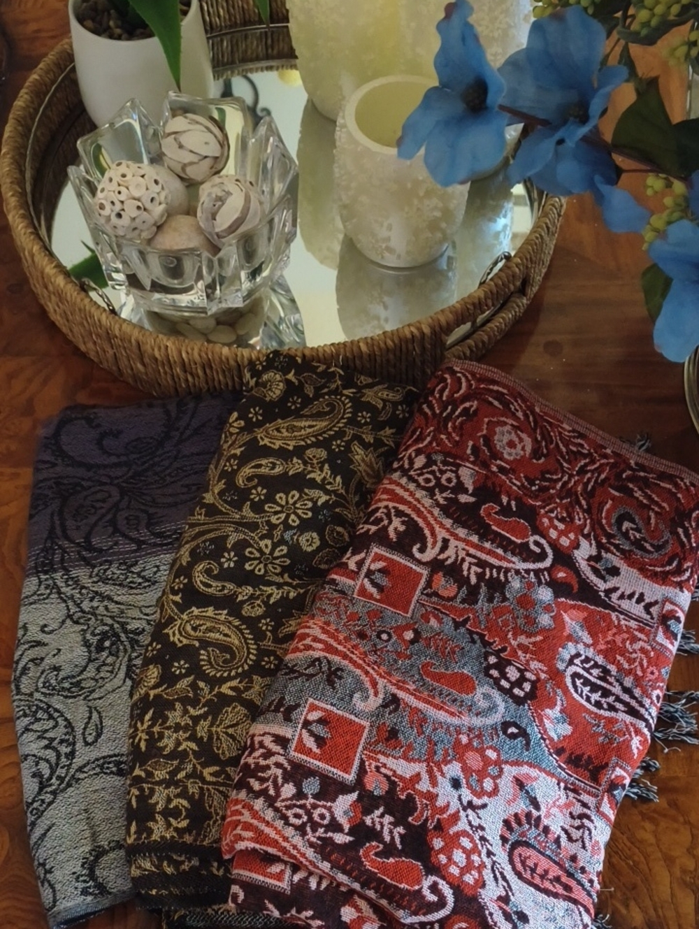 Three Elegant pashmina designs suitable for any occasion In Red, Black, Gray